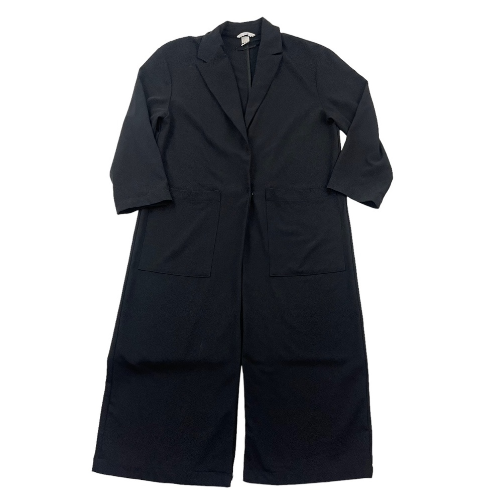 H&M Women Coat Long Blazer Maxi 3/4 Sleeve Black Size 8